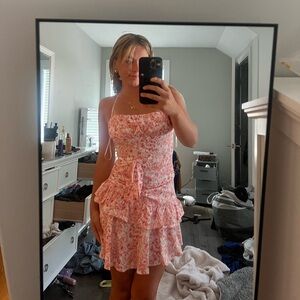 super cute pink + white floral dress